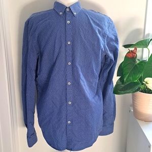 Zara Man Blue and White Dot Button-down Sjirt Slim Fit size Large